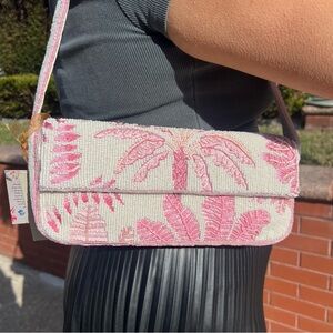 TJMAXX MARSHALLS VIRAL Pastel Pink Palm Tree Beaded Shoulder Bag Purse Collectib